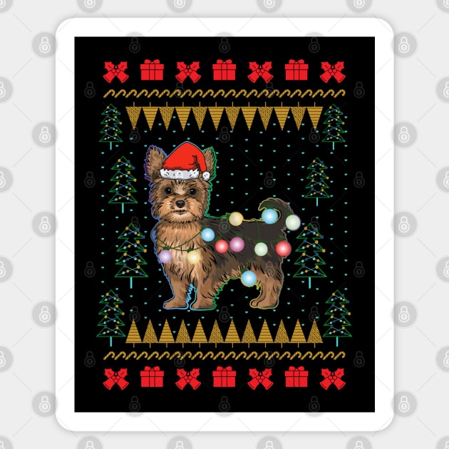 Yorkie Ugly Christmas Sweater Sticker by okpinsArtDesign